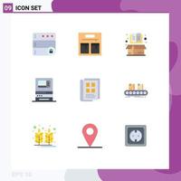 Group of 9 Flat Colors Signs and Symbols for paper book item withdraw machine Editable Vector Design Elements