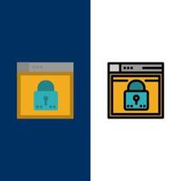 Login Secure Web Layout Password Lock  Icons Flat and Line Filled Icon Set Vector Blue Background