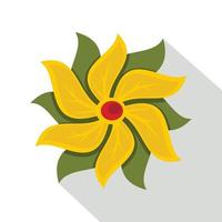 Yellow abstract flower icon, flat style vector