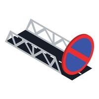 No parking icon isometric vector. Road bridge and prohibition road sign vector