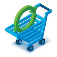 carrito de compras con icono de flecha, estilo isométrico vector