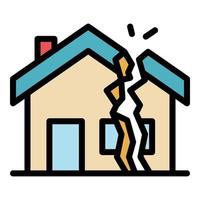 vector de esquema de color de icono de casa destruida por terremoto