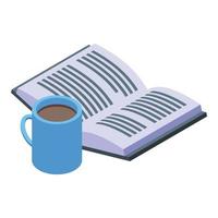 Reading book with mug tea icon isometric vector. Autumn read vector