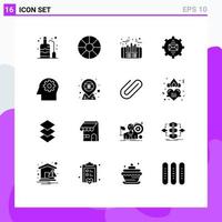 Pack of 16 creative Solid Glyphs of mental mail investment help contact Editable Vector Design Elements