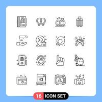 Mobile Interface Outline Set of 16 Pictograms of wash buy ring handbag bag Editable Vector Design Elements