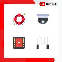 Mobile Interface Flat Icon Set of 4 Pictograms of help cinema cam security rope Editable Vector Design Elements