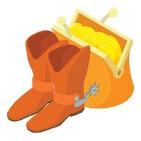 Cowboy concept icon isometric vector. Cowboy boot and wallet with gold coin icon vector