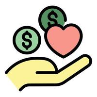 Hand allowance money icon color outline vector