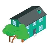 Townhouse icon isometric vector. Two storey residential building and green tree vector