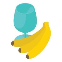 icono de bebida de plátano vector isométrico. copa de cristal y racimo de plátano amarillo