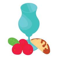 Vegan product icon isometric vector. Glass goblet brazil nut and red cranberry vector