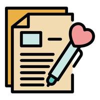 Pen with a heart documents icon color outline vector