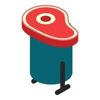 Meat waste icon isometric vector. Raw beef steak meat in street trash can icon vector