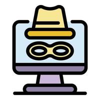 Incognito computer protection icon color outline vector