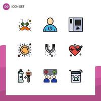 Set of 9 Modern UI Icons Symbols Signs for mechanical heat standby sunlight summer Editable Vector Design Elements