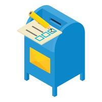 vector isométrico del icono del proceso de sondeo. documento de votación con buzón de correos de marca de verificación