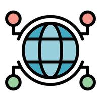 Cyber global network icon color outline vector