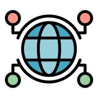 Cyber global network icon color outline vector