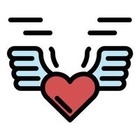 Love heart wings icon color outline vector