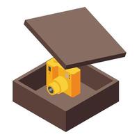 Camera parcel delivery icon isometric vector. Food driver