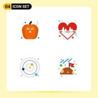 Group of 4 Modern Flat Icons Set for face planetary system scary line solar system Editable Vector Design Elements