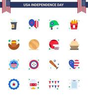 Set of 16 Vector Flats on 4th July USA Independence Day such as hat american head fries fast Editable USA Day Vector Design Elements