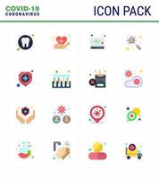 16 Flat Color Coronavirus Covid19 Icon pack such as medical protection medical magnifying glass viral coronavirus 2019nov disease Vector Design Elements