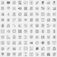 100 Universal Black Line Icons on White Background vector