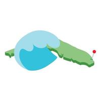 Miami resort icon isometric vector. Map florida with red pin and ocean wave icon vector