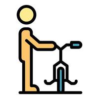 Boy rent bike icon color outline vector