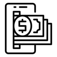 vector de contorno de icono de dinero en línea de smartphone. tarjeta digital