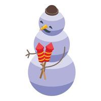 Snowman with fireworks icon isometric vector. Winter hat vector