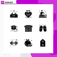 Solid Glyph Pack of 9 Universal Symbols of music device massage graduation cap Editable Vector Design Elements