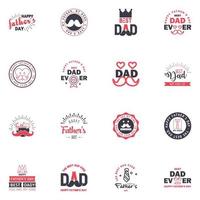 Happy Fathers day greeting hand lettering badges 16 Black and Pink Typo isolated on white Typography design template for poster banner gift card t shirt print label sticker Retro vintage style vector