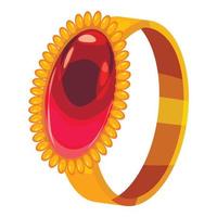 Gold ring with ruby icon, cartoon style vector