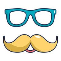 Nerd glasses and mustaches icon, cartoon style vector