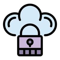 Locked data cloud icon color outline vector