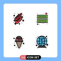 Pictogram Set of 4 Simple Filledline Flat Colors of bread park computer ram globe Editable Vector Design Elements