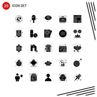 Set of 25 Commercial Solid Glyphs pack for action complete curious case mark Editable Vector Design Elements