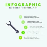 Wrench Adjustable Building Construction Repair Solid Icon Infographics 5 Steps Presentation Background vector