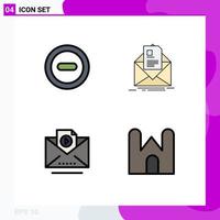 4 User Interface Filledline Flat Color Pack of modern Signs and Symbols of media marketing mail email castle Editable Vector Design Elements