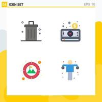 Mobile Interface Flat Icon Set of 4 Pictograms of bin video garbage media goal Editable Vector Design Elements