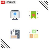 paquete de iconos planos de 4 símbolos universales de tecnología de fabricación informática lista de deseos elementos de diseño vectorial editables del alfabeto vector