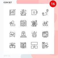 16 Outline concept for Websites Mobile and Apps gear work product growth route location Editable Vector Design Elements