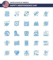 conjunto moderno de 25 azules y símbolos en el día de la independencia de estados unidos, como los fuegos artificiales de estados unidos, la festividad de estados unidos, elementos de diseño vectorial del día de estados unidos editables en estados unidos vector