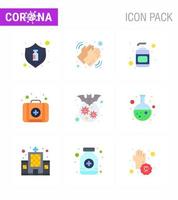 9 Flat Color Coronavirus disease and prevention vector icon carrier medical dry kit sanitizer viral coronavirus 2019nov disease Vector Design Elements