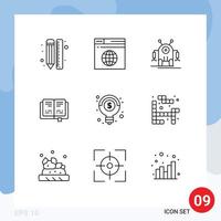 9 iconos creativos signos y símbolos modernos de ideas conocimiento tecnología de educación web elementos de diseño vectorial editables vector