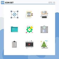 Editable Vector Line Pack of 9 Simple Flat Colors of document archive system folder education Editable Vector Design Elements