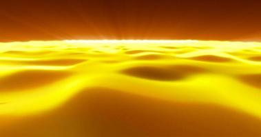 Abstract desert background of yellow gold wavy sand dunes glowing shiny digital hi-tech at sunrise photo