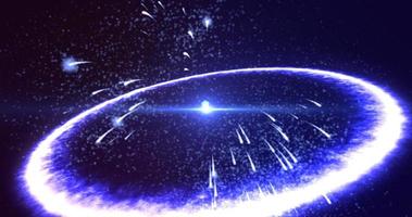 Big bang explosion of blue galaxy, star or planet with sparks fire blast wave and emission of plasma energy ring with glow effect. Abstract background. Screensaver photo